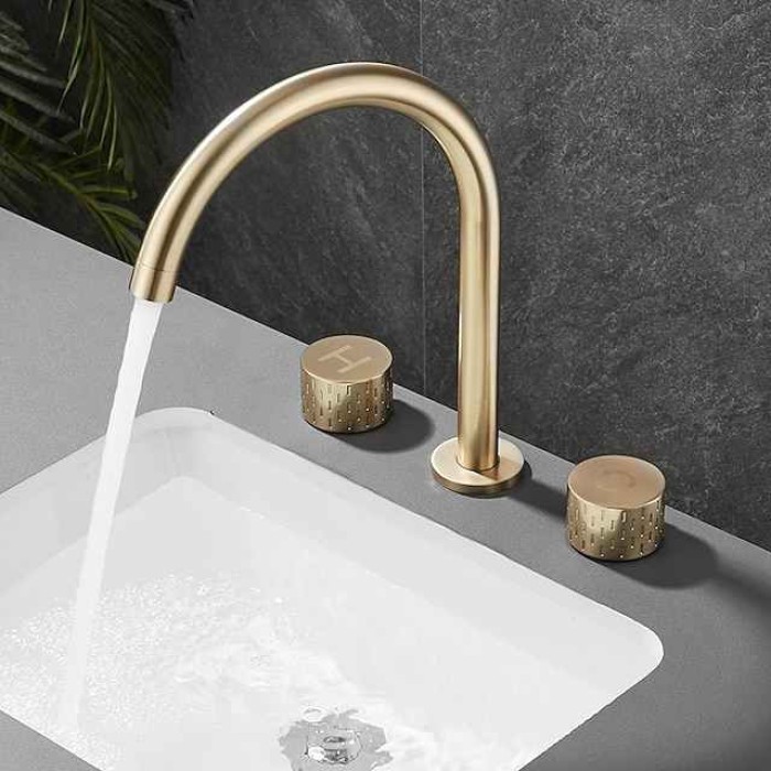 Bathroom Sink Faucet - Rotatable / Classic Electroplated Widespread Two Handles Three Holes Bath Taps