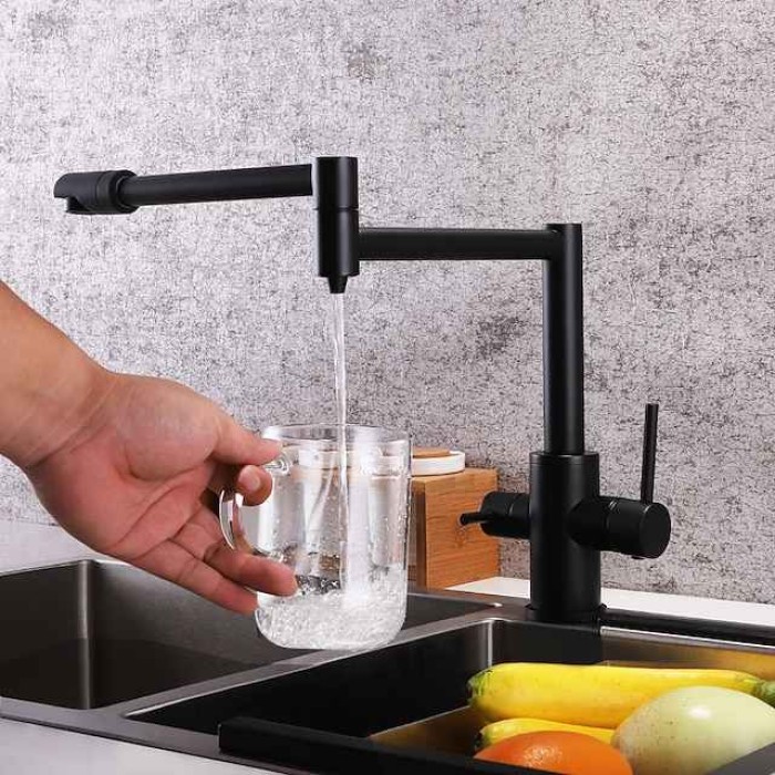 Kitchen Faucet,Foldable Single Handle One Hole Electroplated Pot Filler Centerset Modern Contemporary Kitchen Taps(Black/Brush Nickel)