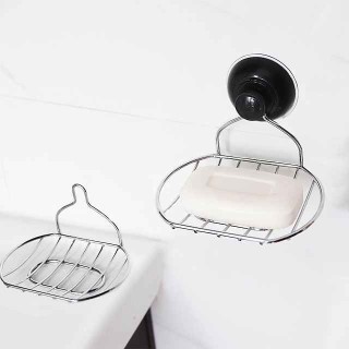 Soap Dish Stainless Steel Suction Cup Bathroom Soap Drain Rack Free Punching Wall Hanging Household Storage Soap Box