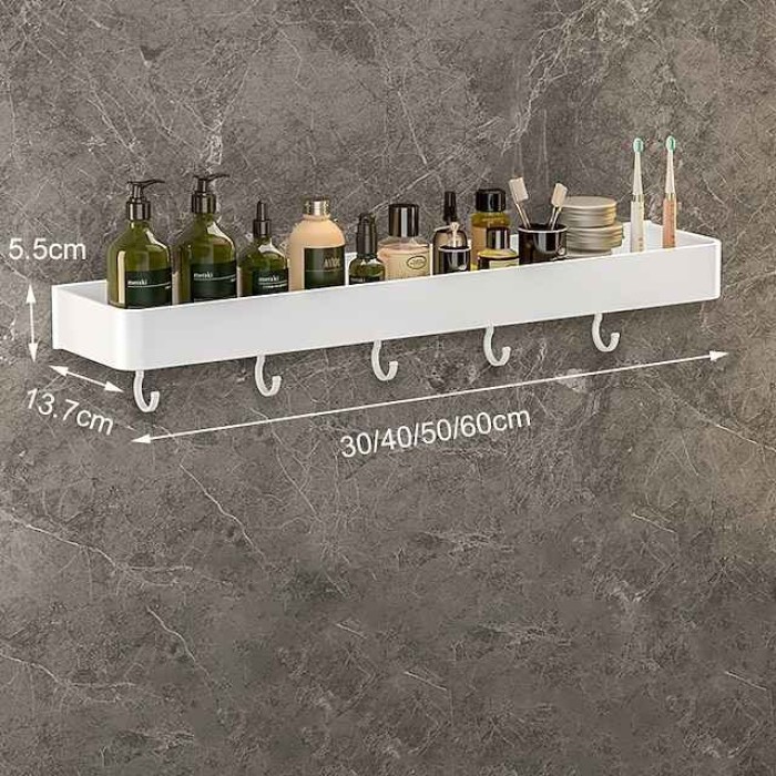 Bathroom Shelves Wall Mounted White Storage Organizer Rack Bathroom Kitchen Bathroom Hardware Pendant Bathroom Shelf Space Aluminum Shower Rack Corner Shelf Square Bath Shower Shelf