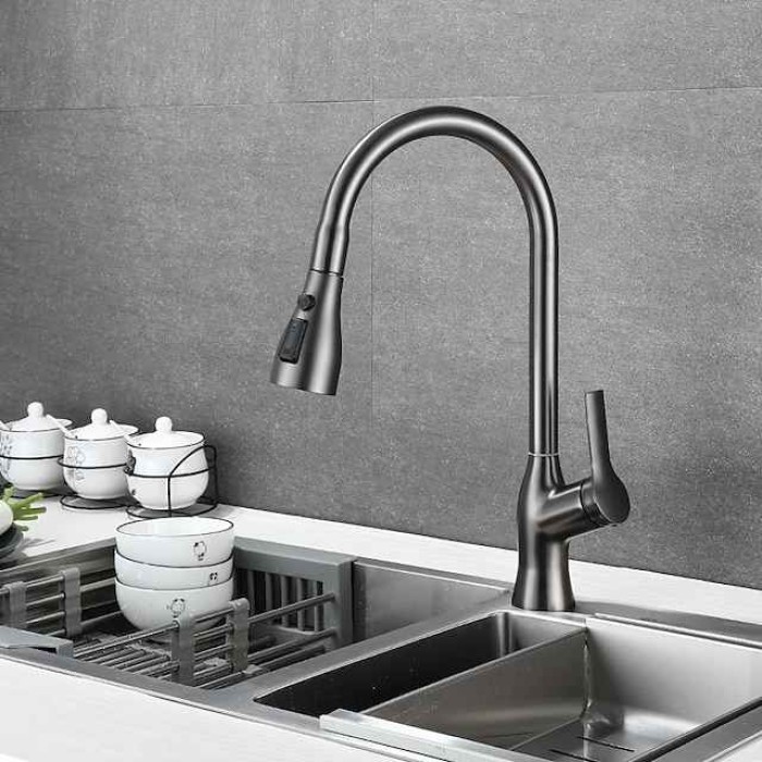 Kitchen Faucet with Pull-out Spray,Single Handle One Hole Rotatable Electroplated Pull-out / Pull-down / Standard Spout / Tall / High Arc Centerset Modern Contemporary Style Kitchen Taps