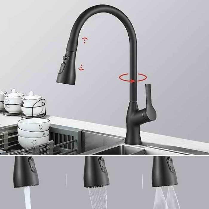 Kitchen Faucet with Pull-out Spray,Single Handle One Hole Rotatable Electroplated Pull-out / Pull-down / Standard Spout / Tall / High Arc Centerset Modern Contemporary Style Kitchen Taps