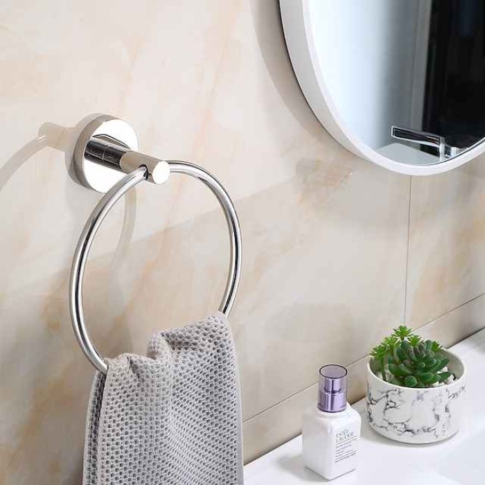 Towel Ring for Bathroom,Stainless Steel Hand Towel Holder Modern Circle Towel Hanger Round Towel Rack Wall Mounted(Black/Chrome/Golden/Brushed Nickel)