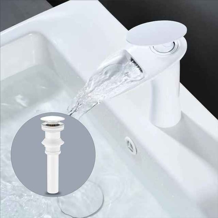 Waterfall Bathroom Sink Mixer Faucet, Mono Wash Basin Single Handle Basin Taps with Hot and Cold Hose Monobloc Vessel Water Brass Tap Deck Mounted