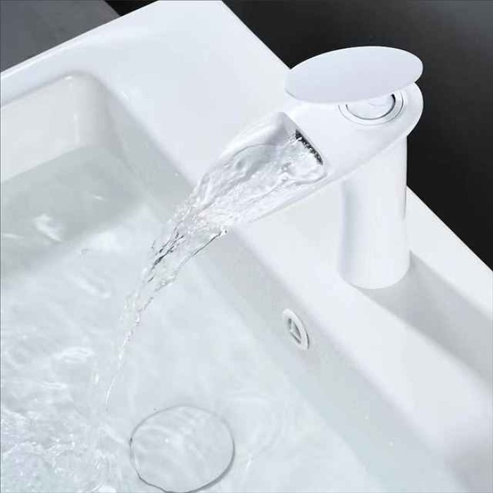 Waterfall Bathroom Sink Mixer Faucet, Mono Wash Basin Single Handle Basin Taps with Hot and Cold Hose Monobloc Vessel Water Brass Tap Deck Mounted