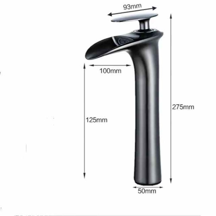 Waterfall Bathroom Sink Mixer Faucet Tall, Mono Wash Basin Single Handle Taps Deck Mounted, Washroom with Hot and Cold Hose Monobloc Vessel Water Brass Tap