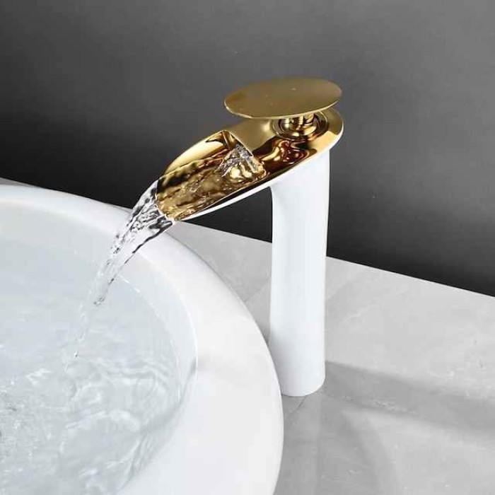 Waterfall Bathroom Sink Mixer Faucet Tall, Mono Wash Basin Single Handle Taps Deck Mounted, Washroom with Hot and Cold Hose Monobloc Vessel Water Brass Tap