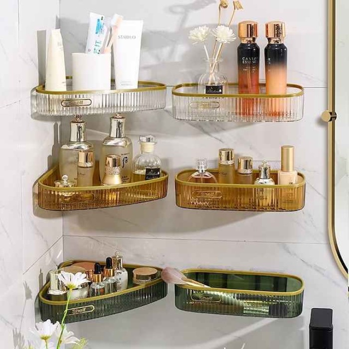 Bathroom Shower Shelf,Multi-Function Corner Storage Rack Kitchen Bathroom Bathroom Draining Shelf Washbasin Seamless Triangle Storage Rack