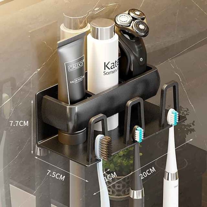 Black Bathroom Toothbrush Tooth Cup Storage Rack Non Perforated Mouthwash Cup Toothbrush Cup Wall Mounted Toothpaste Storage Rack Toothbrush Rack