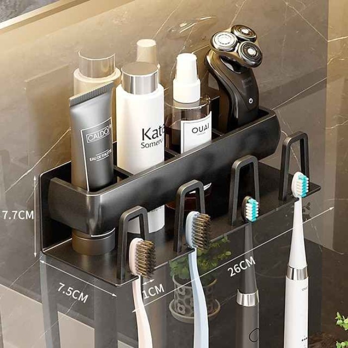 Black Bathroom Toothbrush Tooth Cup Storage Rack Non Perforated Mouthwash Cup Toothbrush Cup Wall Mounted Toothpaste Storage Rack Toothbrush Rack