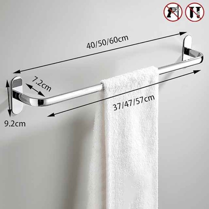 Non Perforated Towel Rack Stainless Steel Bathroom Pendant Bath Towel Hook Toilet Single Pole Double Pole Toilet Towel Bar