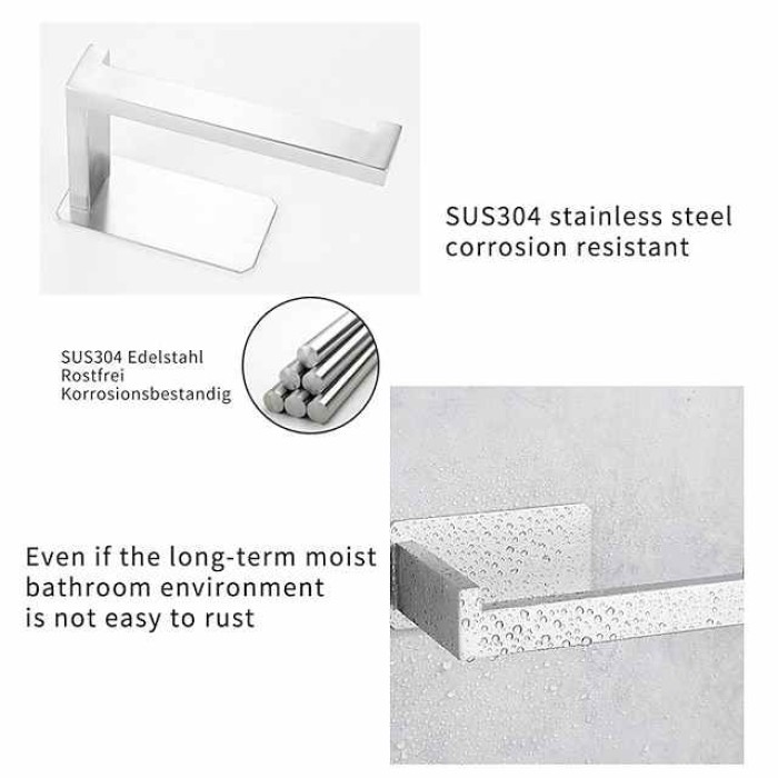 Toilet Paper Holder for Bathroom Self-adhesive 304 Stainless Steel Roll Paper Holder Paper Towel Holder Punch Free Wall Mounted Toilet Paper Holder Bathroom Roll Paper Holder