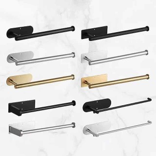 Self-adhesive Towel Rack Wall Mounted Bathroom 304 Stainless Steel Towel Rack Toilet Multi-Function Toilet Paper Rack Perforated Free Towel Rack Towel Rack