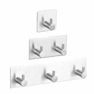 Wall Hooks Self-adhesive Robe Hooks Bathroom 304 Stainless Steel Hook Kitchen Bathroom Hook Punch Free Single Hook Door Rear Metal Coat Hook