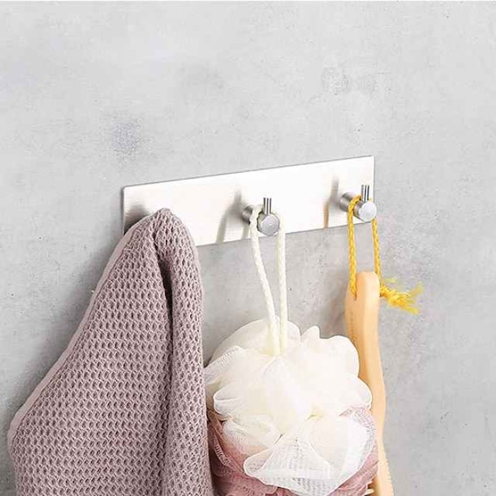 Wall Hooks Self-adhesive Robe Hooks Bathroom 304 Stainless Steel Hook Kitchen Bathroom Hook Punch Free Single Hook Door Rear Metal Coat Hook