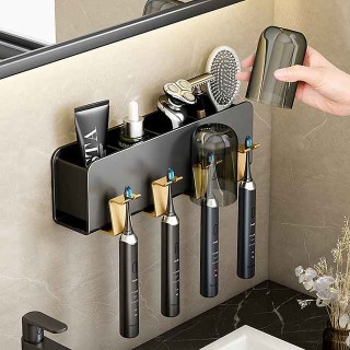 Black Gold Toothbrush Rack Bathroom Toilet Non Perforated Wall Mounted Electric Mouthwash Cup Brush Cup Wall Mounted Space Aluminum Storage Rack