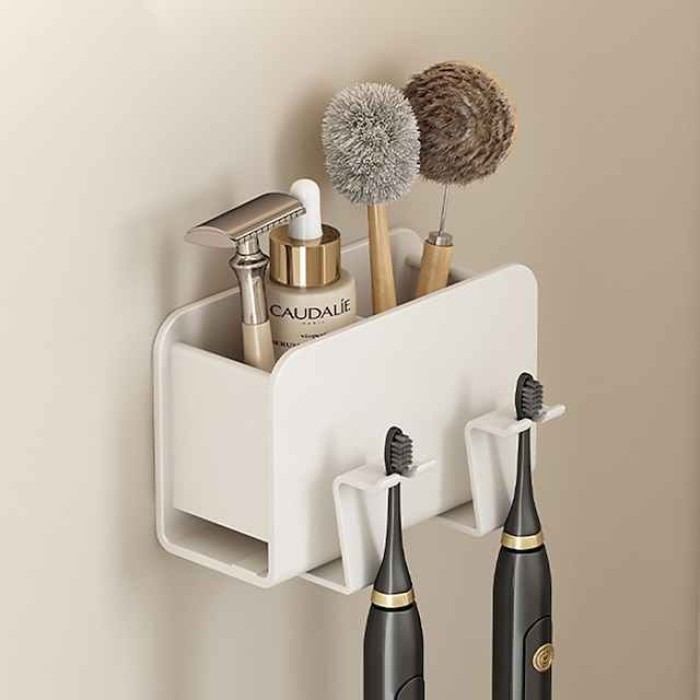 White Toothbrush Rack Bathroom Toilet Non Perforated Wall Mounted Electric Mouthwash Cup Brush Cup Wall Mounted Space Aluminum Storage Rack