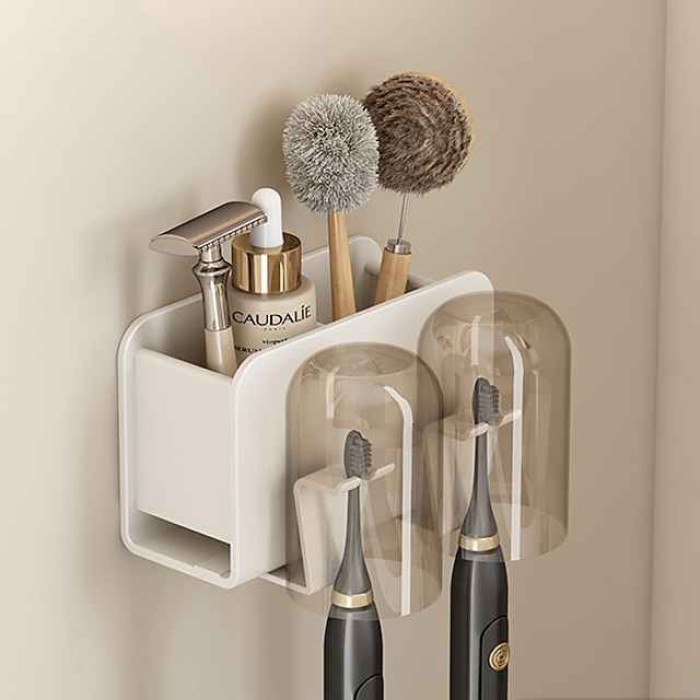 White Toothbrush Rack Bathroom Toilet Non Perforated Wall Mounted Electric Mouthwash Cup Brush Cup Wall Mounted Space Aluminum Storage Rack