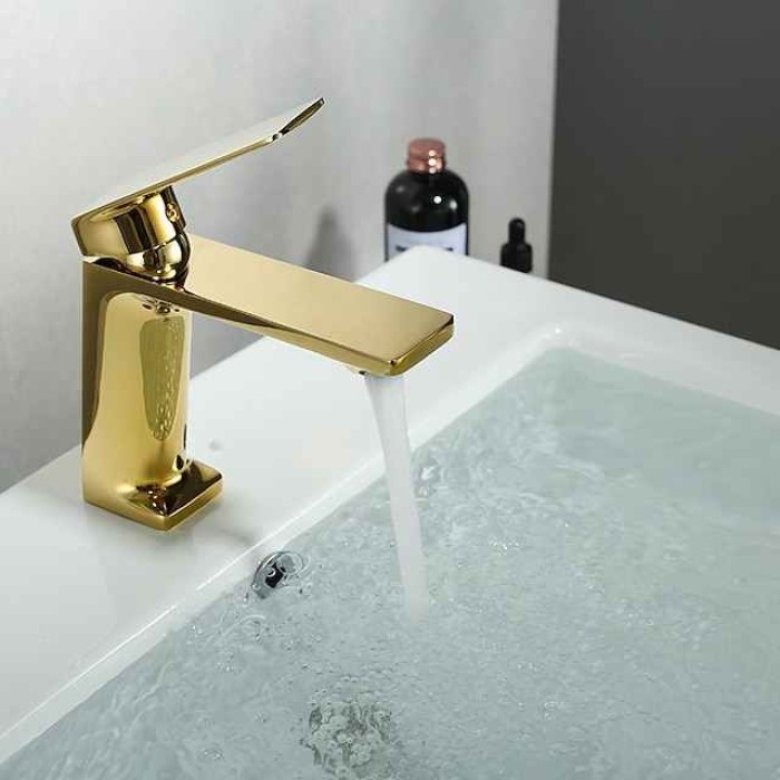 Bathroom Sink Mixer Faucet, Monobloc Washroom Basin Taps Single Handle One Hole Deck Mounted with Hot and Cold Hose