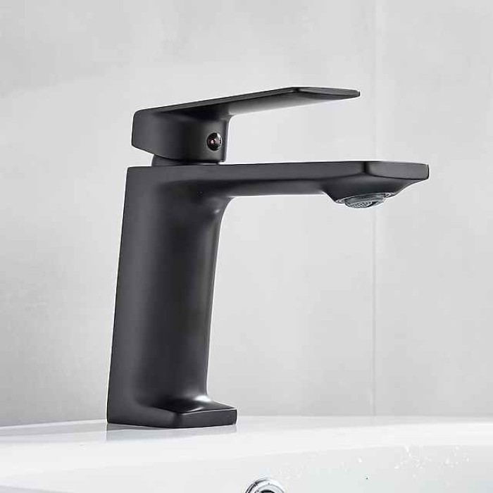 Bathroom Sink Mixer Faucet, Monobloc Washroom Basin Taps Single Handle One Hole Deck Mounted with Hot and Cold Hose