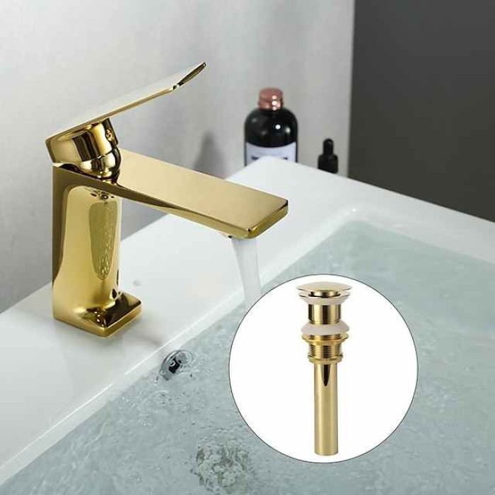 Bathroom Sink Mixer Faucet, Monobloc Washroom Basin Taps Single Handle One Hole Deck Mounted with Hot and Cold Hose