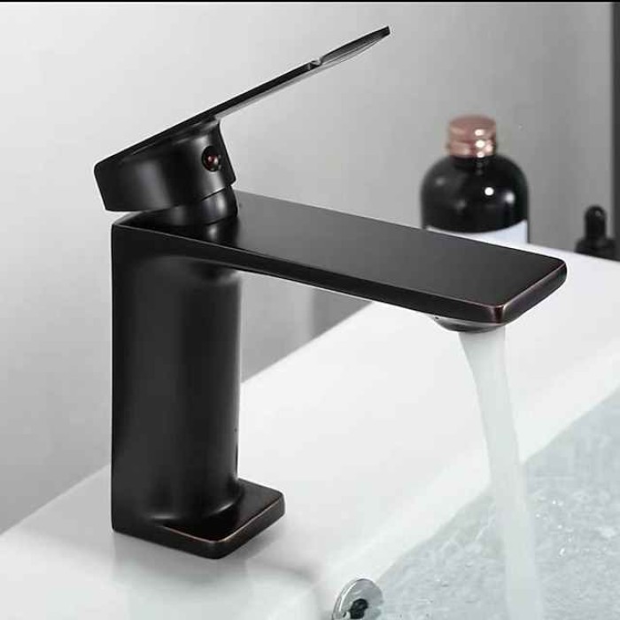 Bathroom Sink Mixer Faucet, Monobloc Washroom Basin Taps Single Handle One Hole Deck Mounted with Hot and Cold Hose