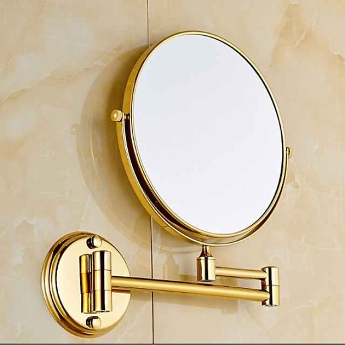 Wall Mounted Makeup Mirror with 3X Magnification, Double Sided Vanity Magnifying Mirror, Cosmetic Mirror Swivel Extendable Shaving Mirror for Bathroom, Ti-Gold