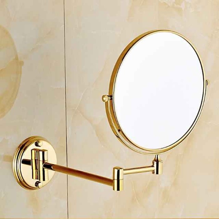 Wall Mounted Makeup Mirror with 3X Magnification, Double Sided Vanity Magnifying Mirror, Cosmetic Mirror Swivel Extendable Shaving Mirror for Bathroom, Ti-Gold