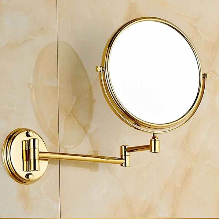 Wall Mounted Makeup Mirror with 3X Magnification, Double Sided Vanity Magnifying Mirror, Cosmetic Mirror Swivel Extendable Shaving Mirror for Bathroom, Ti-Gold