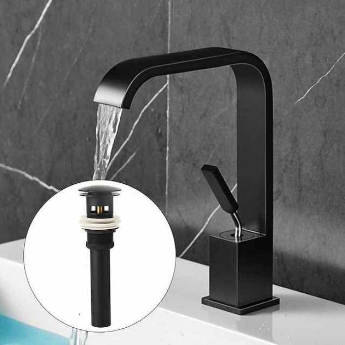 Waterfall Bathroom Sink Mixer Faucet, Monobloc Basin Taps Single Handle Wash Basin Faucets with Hot and Cold Hose Vessel Water Brass Tap Deck Mounted