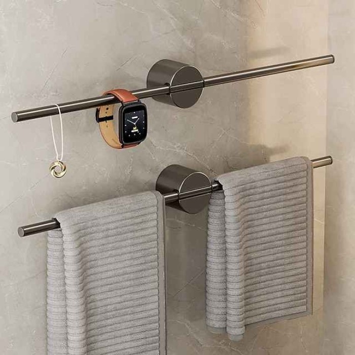 Bathroom Towel Bar Perforated Free Space Aluminum Towel Rack Extremely Simple Light Luxurious Towel Storage