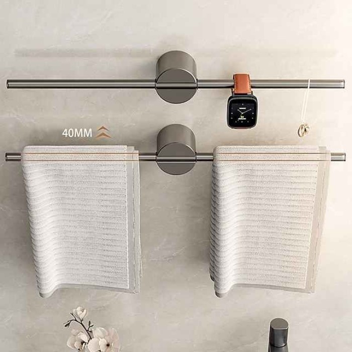 Bathroom Towel Bar Perforated Free Space Aluminum Towel Rack Extremely Simple Light Luxurious Towel Storage