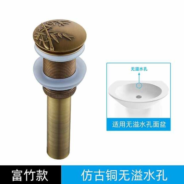 Engraved Antique Brass Pop Up Bathroom Sink Drain Strainer Stopper no Overflow Hole Kitchen Basin Sink Bottle Trap Drainer