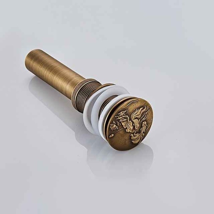 Engraved Antique Brass Pop Up Bathroom Sink Drain Strainer Stopper no Overflow Hole Kitchen Basin Sink Bottle Trap Drainer