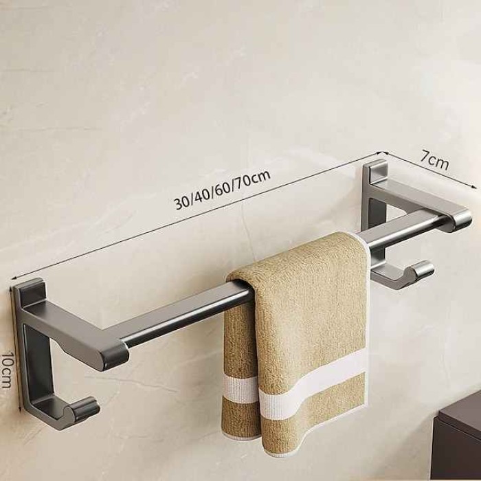 Non-Perforated Towel Rack Bathroom Towel Rack Hook Bathroom Hanging Rack Toilet Towel Bar Storage Rack Gun Gray Double Bar