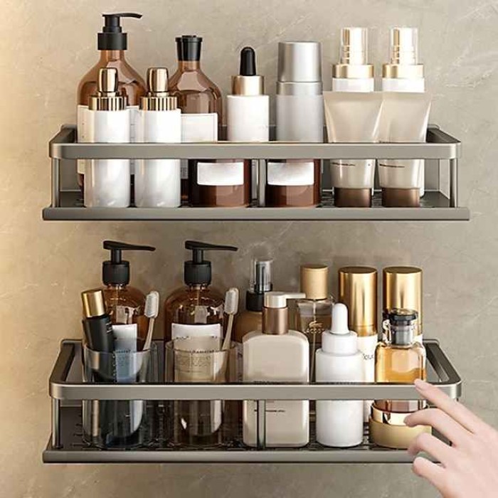 Bathroom Shelves Aluminum Alloy Wall Mount Corner Shelf Shower Storage Rack Holder Toilet Makeup Organizer