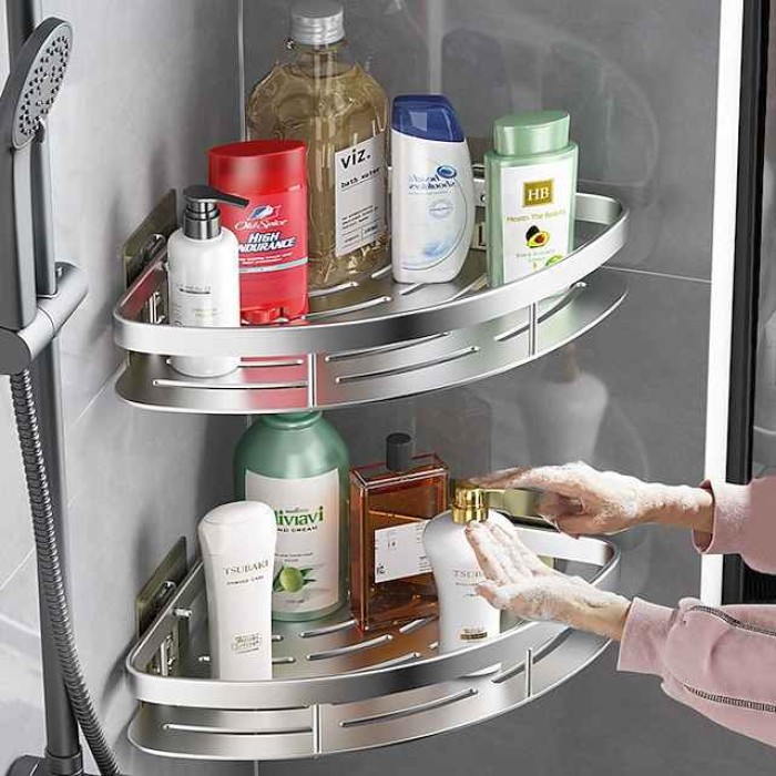 Corner Shower Caddy,Triangle Towel Shower Storage Rack Corner Shelves Wall Mounted Shampoo Holder No Drill Adhesive Bathroom Shelf Organizer