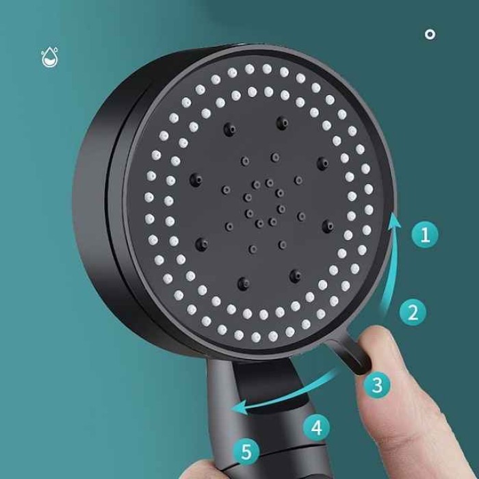 Shower Head High Pressure Handheld Spray Anti-drop Nozzle with 5 Spray Mode Showerhead, with Stop Button Adjustable High-Pressure Water Saving, Shower Bathroom Accessories