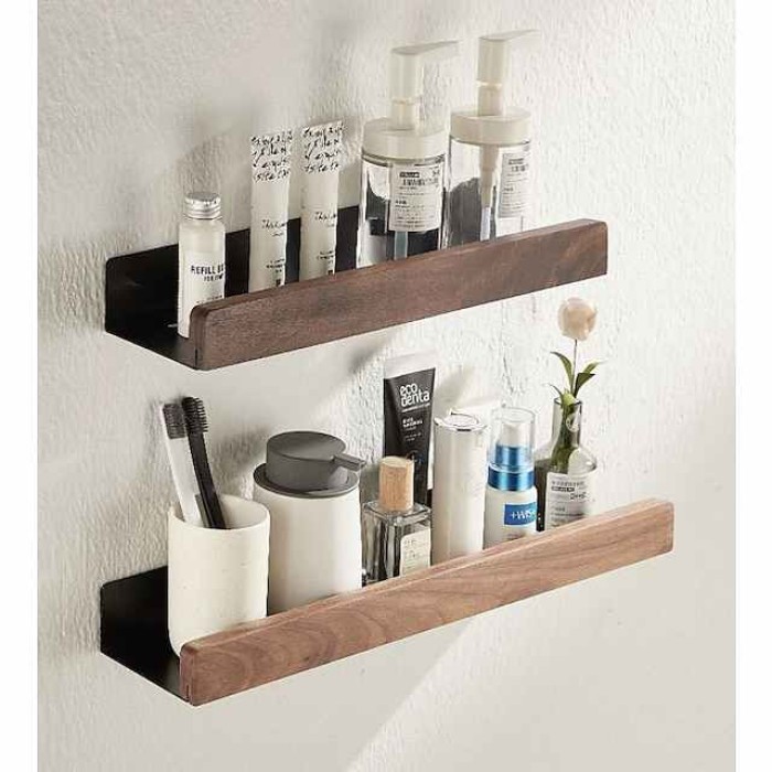 Bathroom Shelves Wall Mounted Walnut Space Aluminum Shower Shelf Storage Organizer Rack Bathroom Kitchen Bathroom Hardware Pendant Shower Rack Corner Shelf 1pc