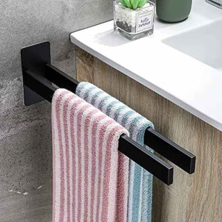 Towel Holder Black, Towel Holder No Drilling Required, Self-Adhesive Towel Holder Black Towel Rail No Drilling Bath Towel Holder for Bathroom and Kitchen, 39 cm (Two Arms)