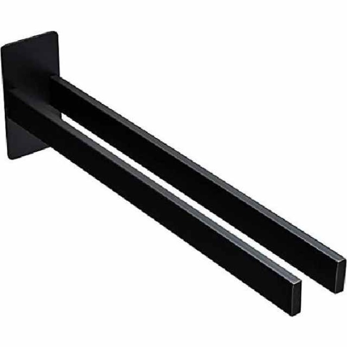 Towel Holder Black, Towel Holder No Drilling Required, Self-Adhesive Towel Holder Black Towel Rail No Drilling Bath Towel Holder for Bathroom and Kitchen, 39 cm (Two Arms)