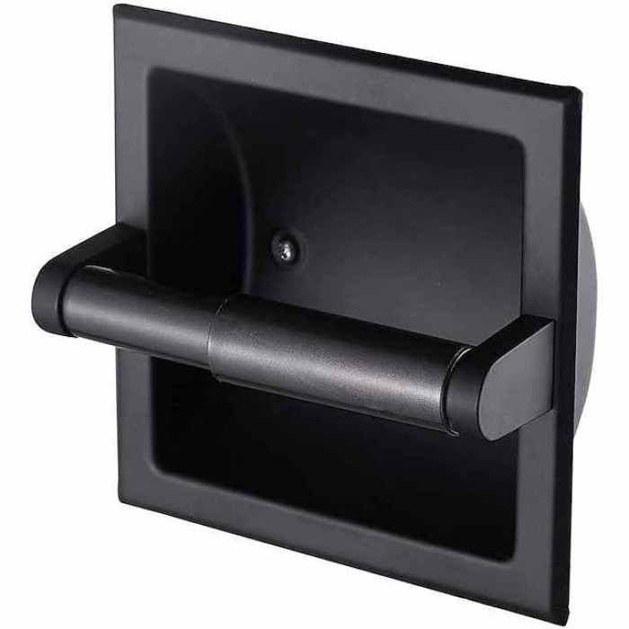 Toilet Paper Holder,304 Stainless Steel Contemporary Hotel Style Wall Toilet Paper Holder - Recessed Toilet Tissue Holder Includes Rear Mounting Bracket (Chrome/Black)