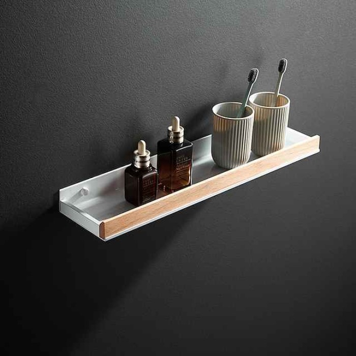 Bathroom Shelves Wall Mounted Beech Space Aluminum Shower Shelf Storage Organizer Rack Bathroom Kitchen Bathroom Hardware Pendant Shower Rack Corner Shelf 1pc