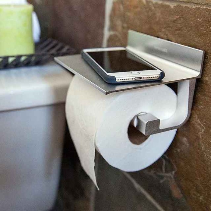 Toilet Paper Holder No Drilling Required Toilet Paper Holder with Shelf Self-Adhesive Toilet Roll Holder with Patented Adhesive Toilet Roll Holder Wall Mounted for Kitchen and Bathroom