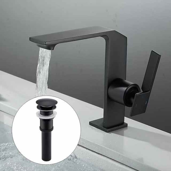 Waterfall Bathroom Sink Mixer Faucet Brass, Single Handle Basin Taps One Hole Faucets with Hot and Cold Hose, Waterfall Spout Brass Bath Tap Chrome Black Gold Grey