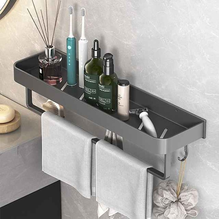 Bathroom Shelves Wall Mounted Gun Grey Storage Organizer Rack Bathroom Kitchen Bathroom Hardware Pendant Bathroom Shelf Space Aluminum Shower Rack Corner Shelf Square Bath Shower Shelf