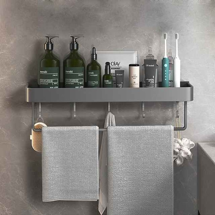 Bathroom Shelves Wall Mounted Gun Grey Storage Organizer Rack Bathroom Kitchen Bathroom Hardware Pendant Bathroom Shelf Space Aluminum Shower Rack Corner Shelf Square Bath Shower Shelf