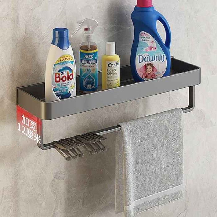 Bathroom Shelves Wall Mounted Gun Grey Storage Organizer Rack Bathroom Kitchen Bathroom Hardware Pendant Bathroom Shelf Space Aluminum Shower Rack Corner Shelf Square Bath Shower Shelf