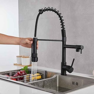 Kitchen Sink Mixer Faucet Pull Down Sprayer, Single Lever Pull Out Taps, 360 ° Swivel Cold Hot Water Brass Tap Golded Chrome Black