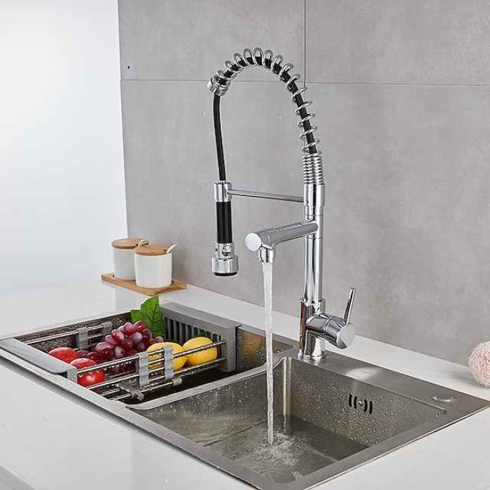 Kitchen Sink Mixer Faucet Pull Down Sprayer, Single Lever Pull Out Taps, 360 ° Swivel Cold Hot Water Brass Tap Golded Chrome Black